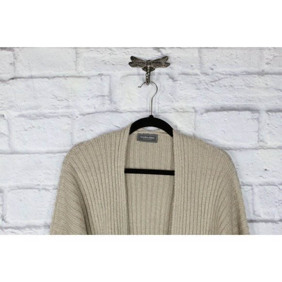 Wooden Ships Beige Ribbed Knit Open Front Cardigan Sweater Size S/M - Picture 2 of 8